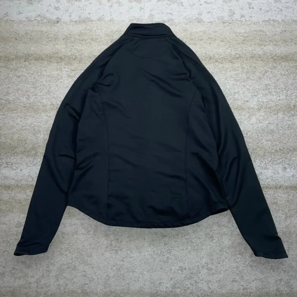 Vintage Y2K Nike Running Jacket Womens L Black Polyester White Swoosh Full Zip - Picture 2 of 3